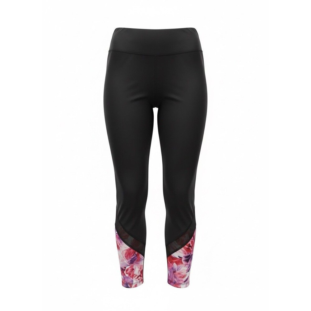 Adrienne Vittadini Sport Leggings XL Black Floral Mesh Sheer Panel Crop Yoga